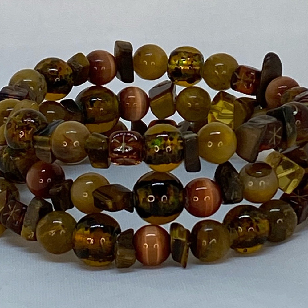 Handmade Brown Beaded Memory Wire (Wrap) Bracelets - Picture 12 of 16